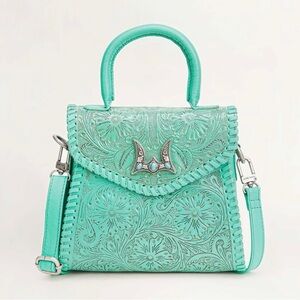 Western Bag Elegant Leather Turquoise Tooled  Handbag Cowgirl